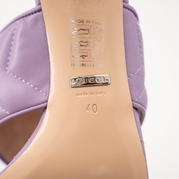 sz 40G 10 US Gucci Marmont GG Kitten Heel Thong Sandals Quilted Lavender Purple